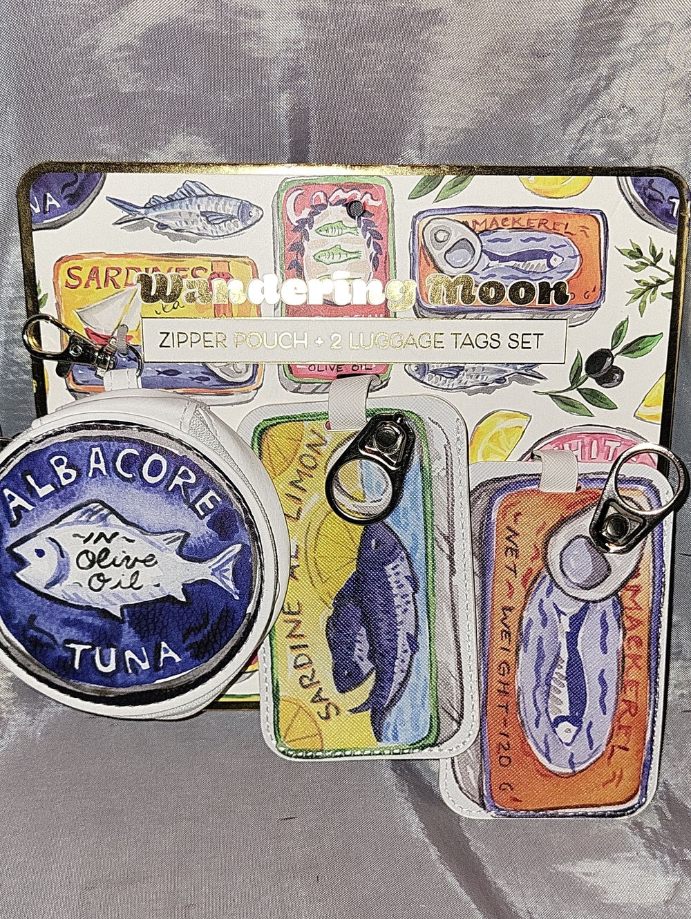 Albacore Tuna Zipper Pouch + Sardine Luggage Tags Set